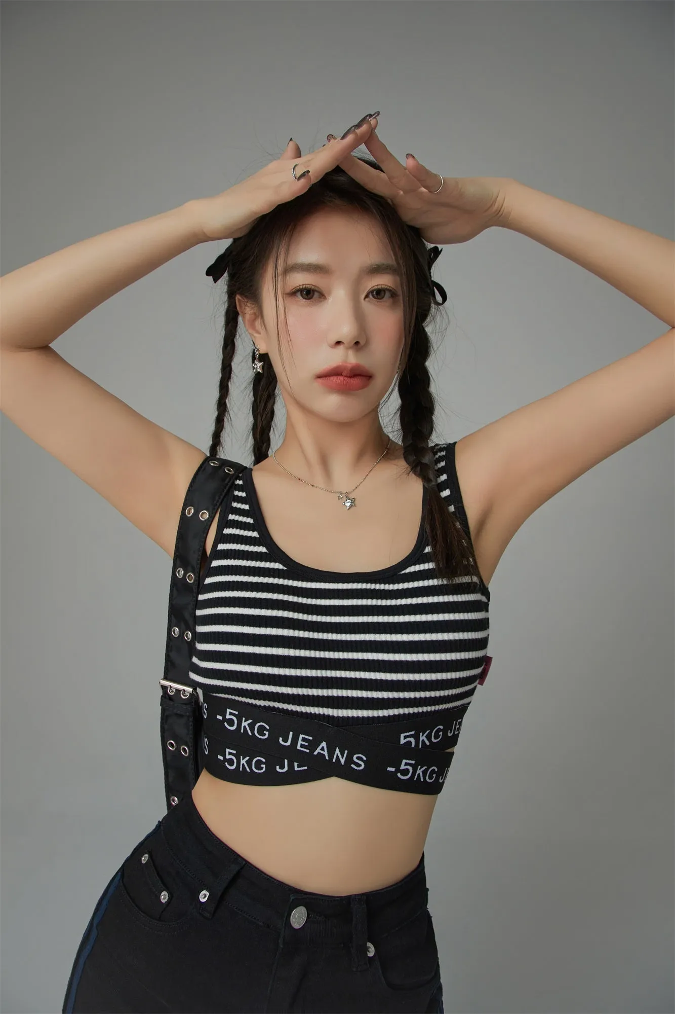 '-5kg Jeans Striped Sleeveless Crop Top