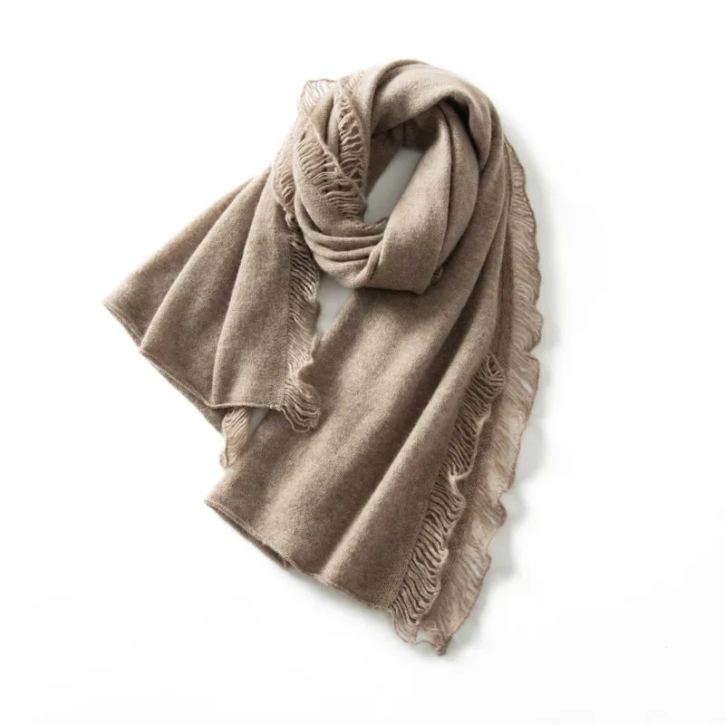 100% Pure Cashmere Thin Warm Solid color Fringed Knitted Shawl Scarf