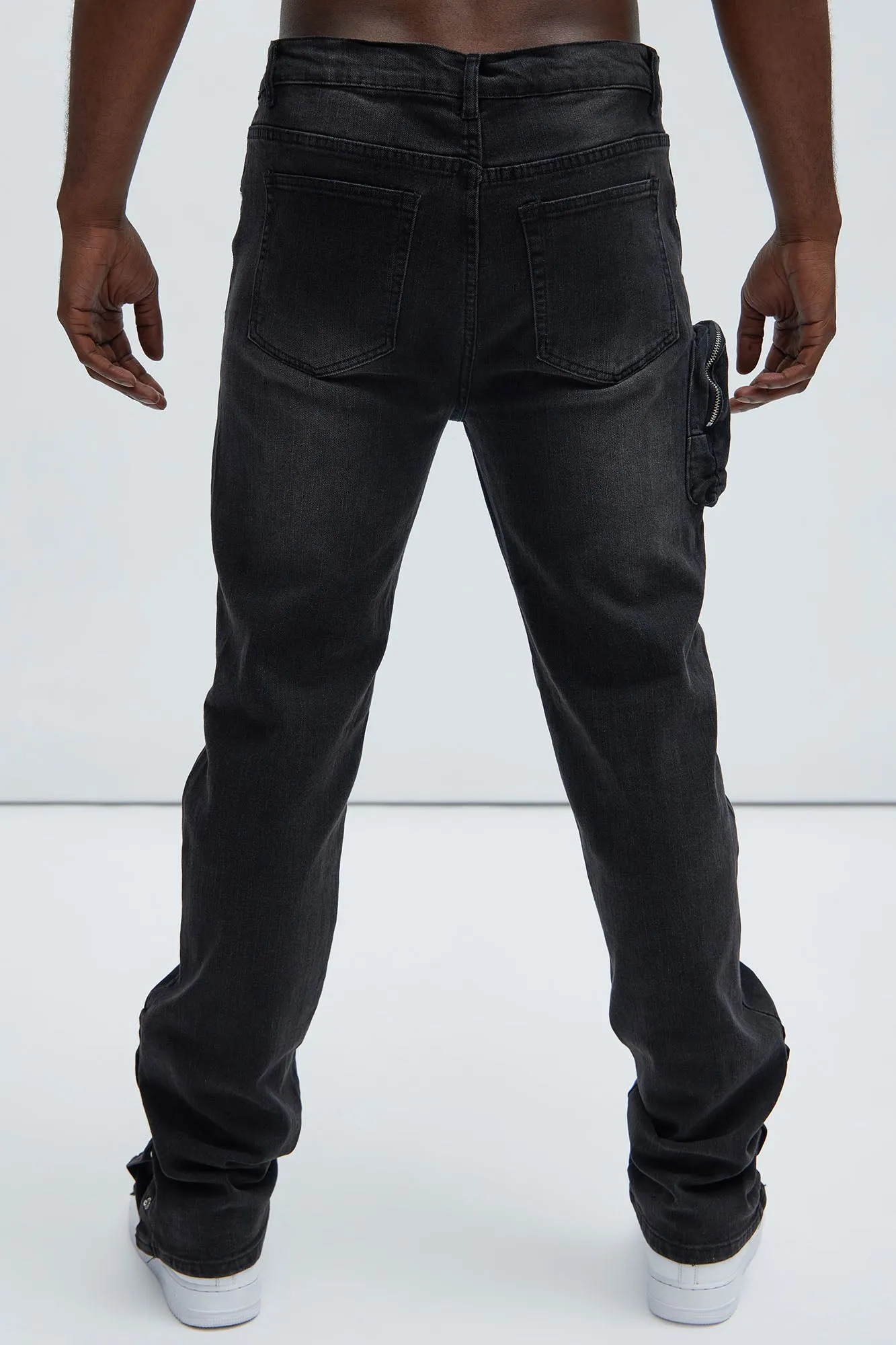 3D Pocket Slim Convertible Snap Flare Jeans - Black Wash