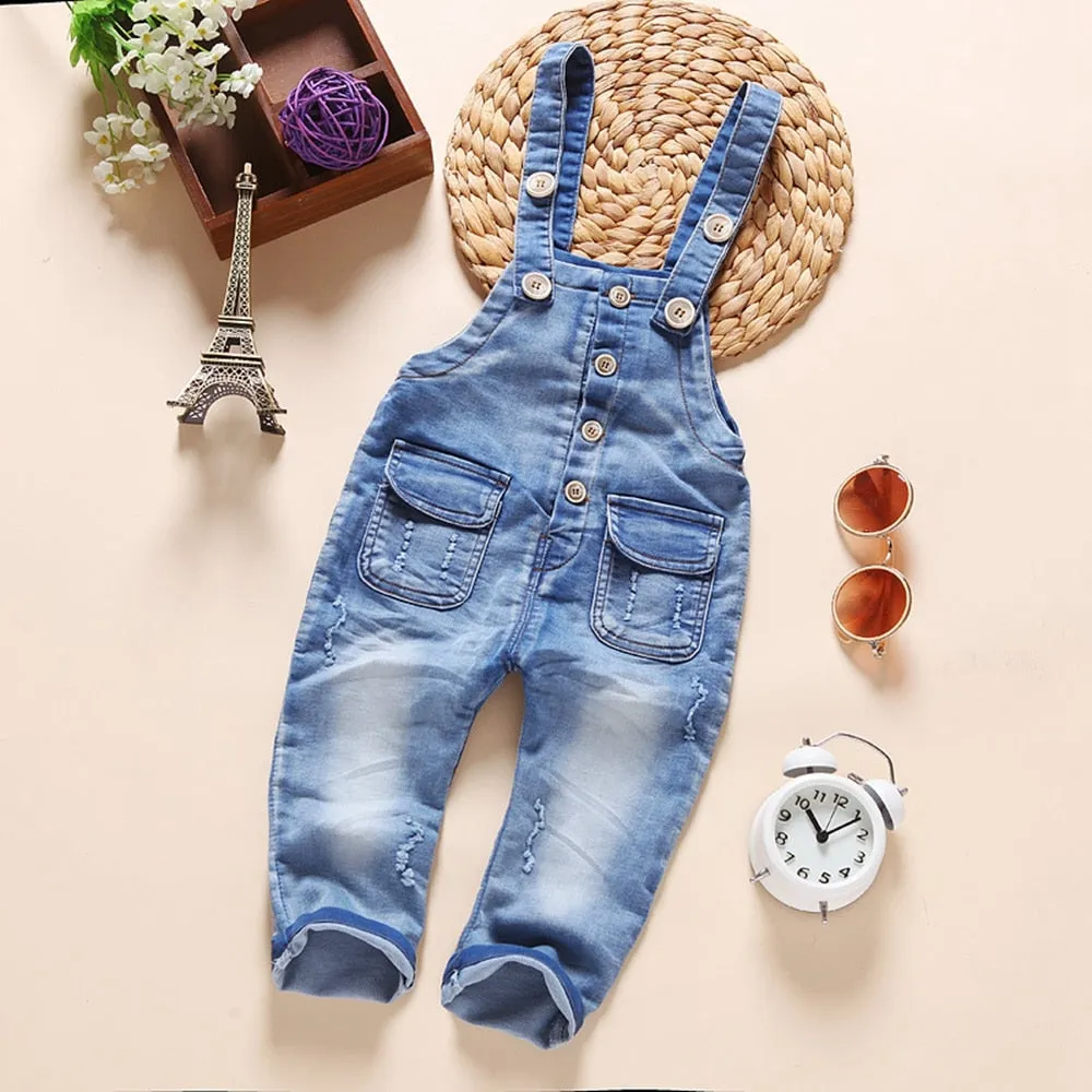 Baby Washed Ripped Soft Denim Overalls