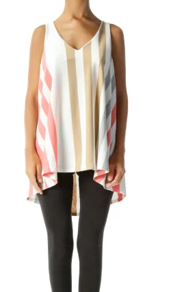 Beige Pink Striped Sleeveless Top