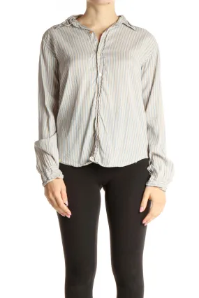 Beige Striped Work Blouse