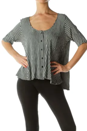 Black Gray Striped Short Blouse