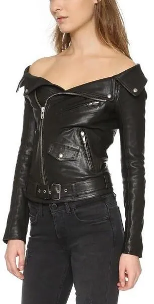 Black Off-Shoulder Faux-Leather Jacket