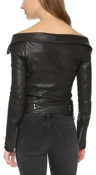 Black Off-Shoulder Faux-Leather Jacket