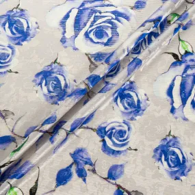 Blue Rose Printed Grey Silk Metallic Lamé