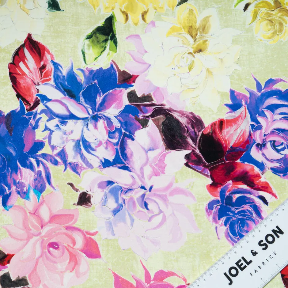 Busy Multi-Coloured Floral Printed Silk Satin