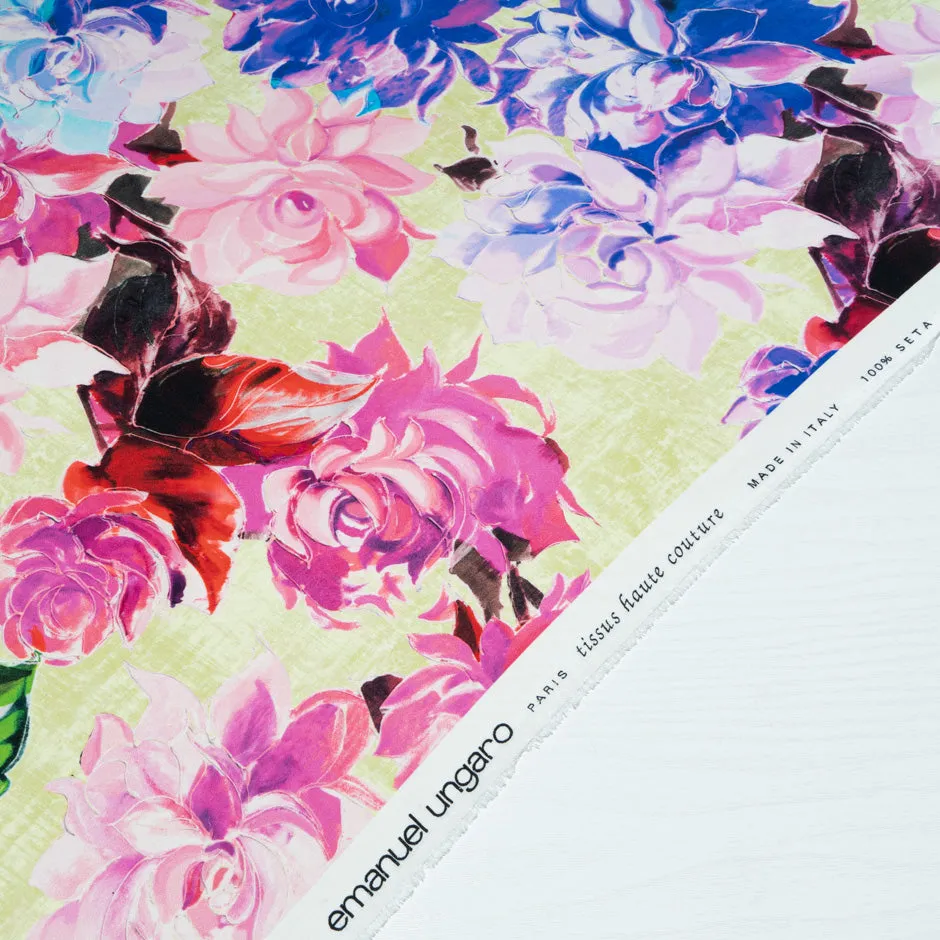 Busy Multi-Coloured Floral Printed Silk Satin