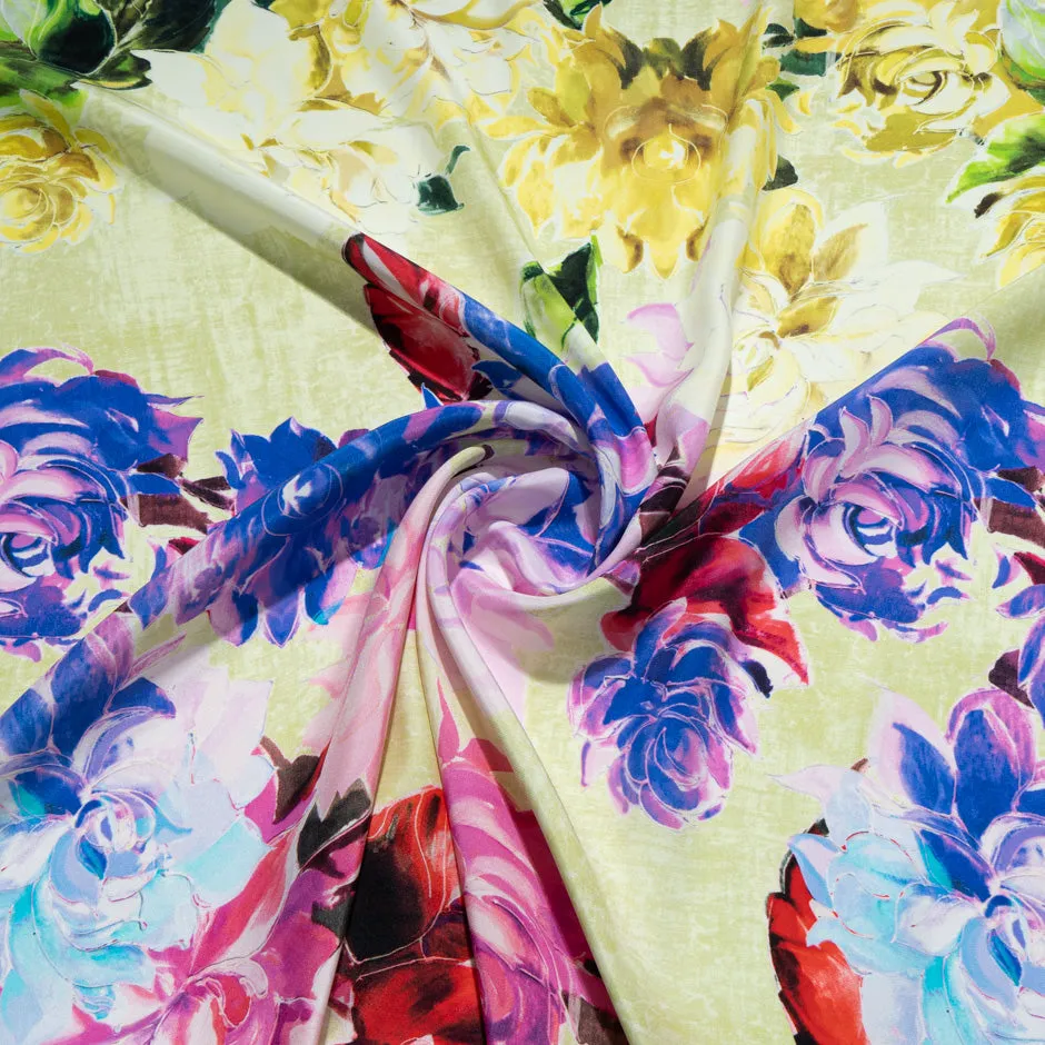 Busy Multi-Coloured Floral Printed Silk Satin