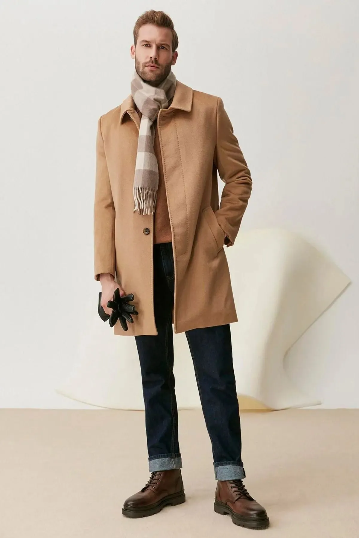 Camel Cashmere Blend Men's Coat