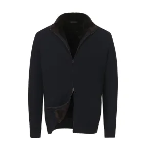 Cashmere Bomber Jacket with Fur Lining in Dark Blue