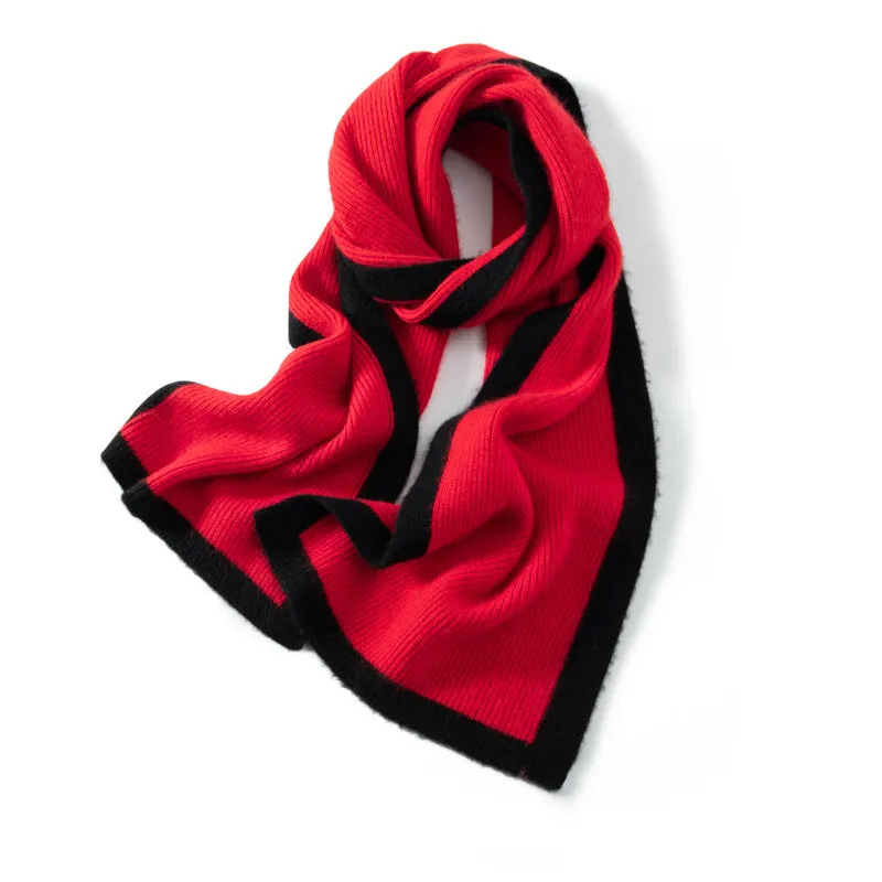 Cashmere Scarf Women's  Warm Color Block Knitted Scarf Soft Scarf for Women Travel