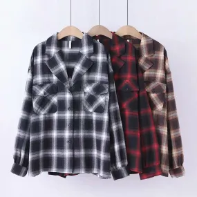 Casual Long Sleeve Plaid Blouse Women