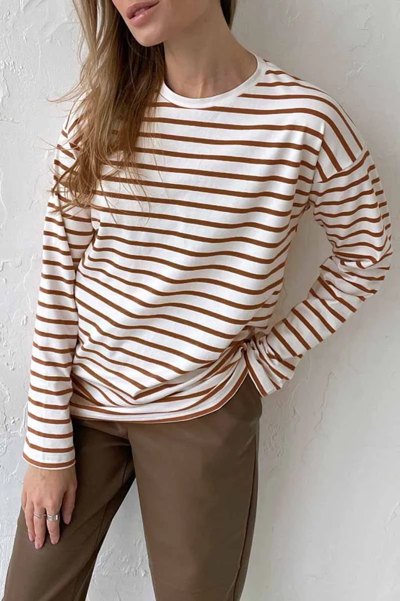 Casual Striped Patchwork O Neck Tops