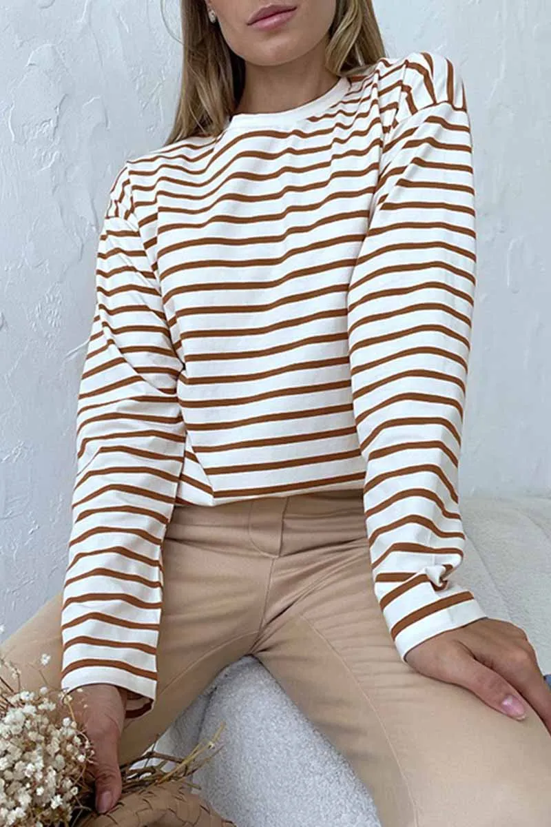 Casual Striped Patchwork O Neck Tops