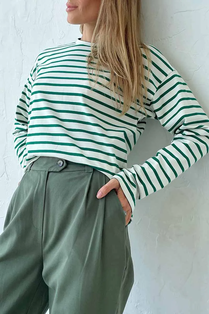 Casual Striped Patchwork O Neck Tops