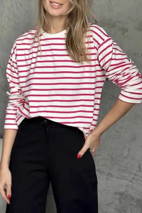 Casual Striped Patchwork O Neck Tops