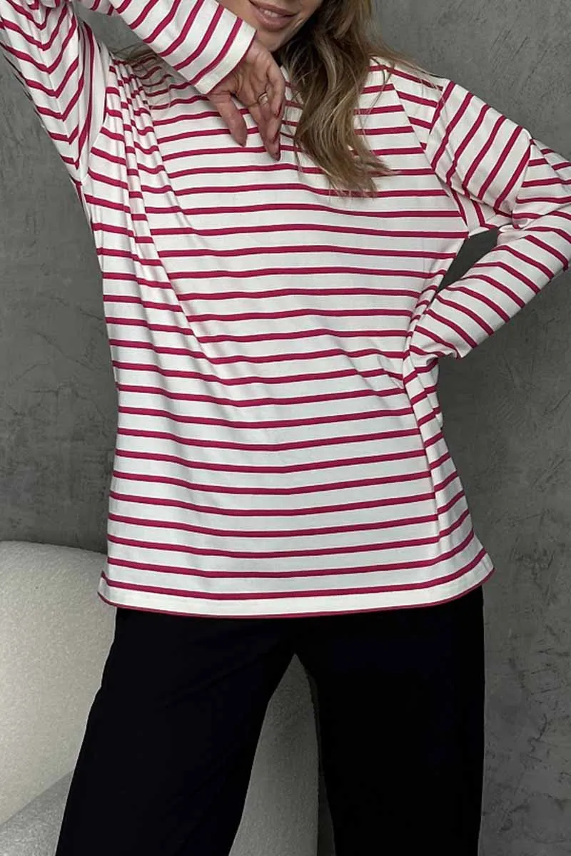 Casual Striped Patchwork O Neck Tops