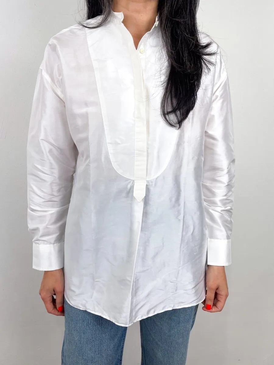 Christiane Bib-Front Tunic in Ivory Silk Shantung