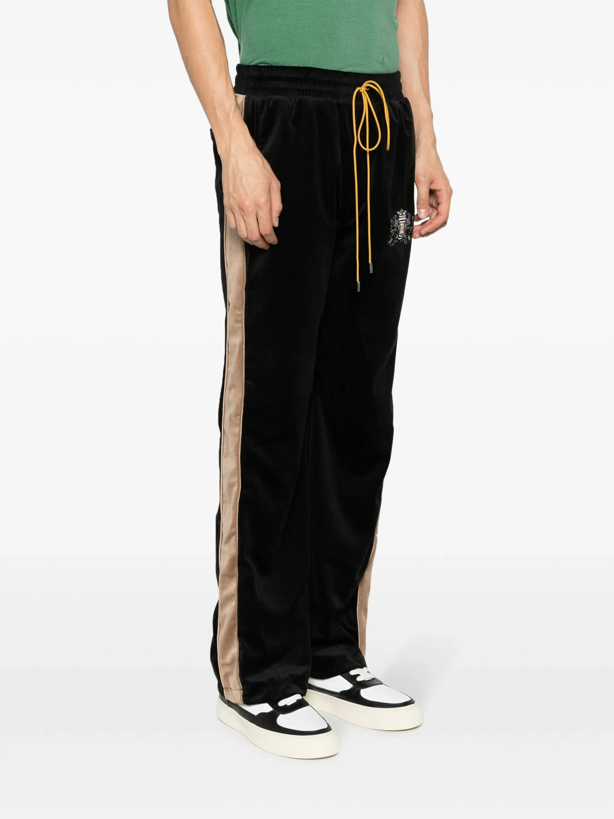 Crest-Embroidered Velvet Track Pants