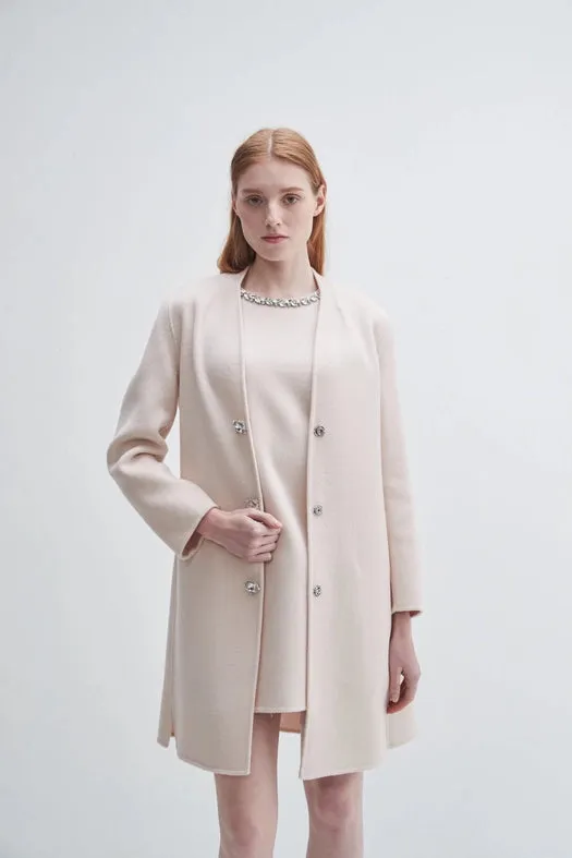 Crystal Button Lady Coat Blush