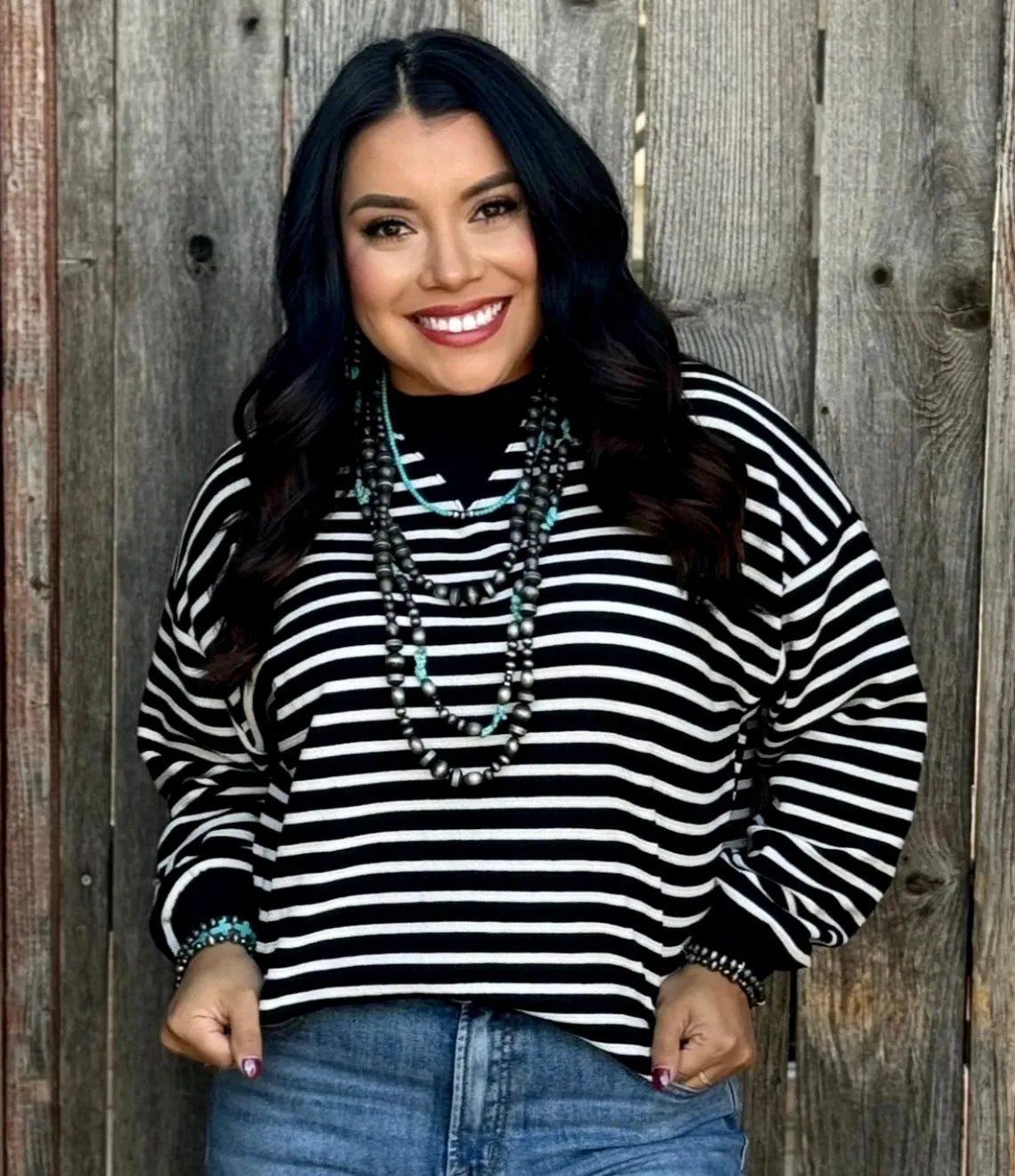 Danielle Black & White Striped Pullover