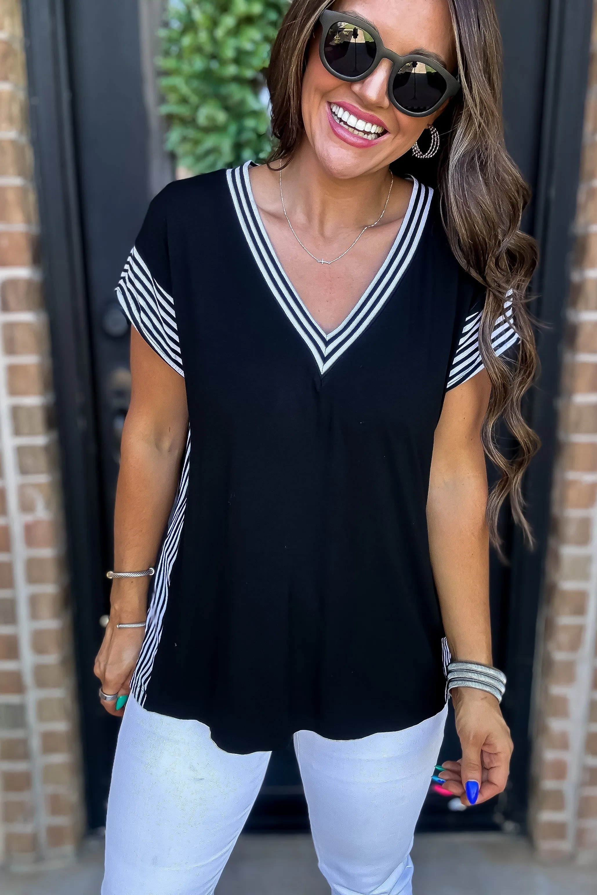 Daring Diva Black Stripe  Knit Top