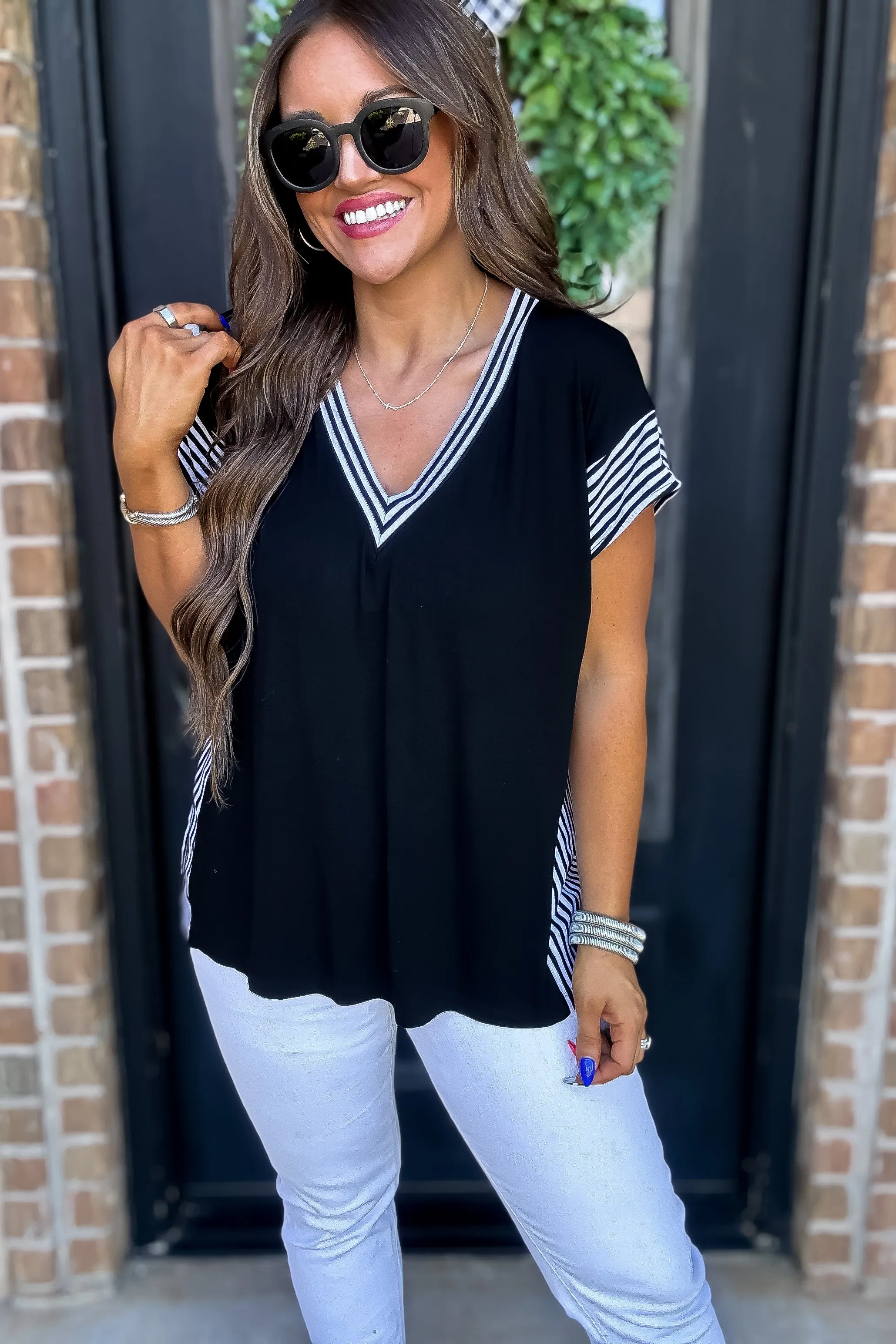 Daring Diva Black Stripe  Knit Top