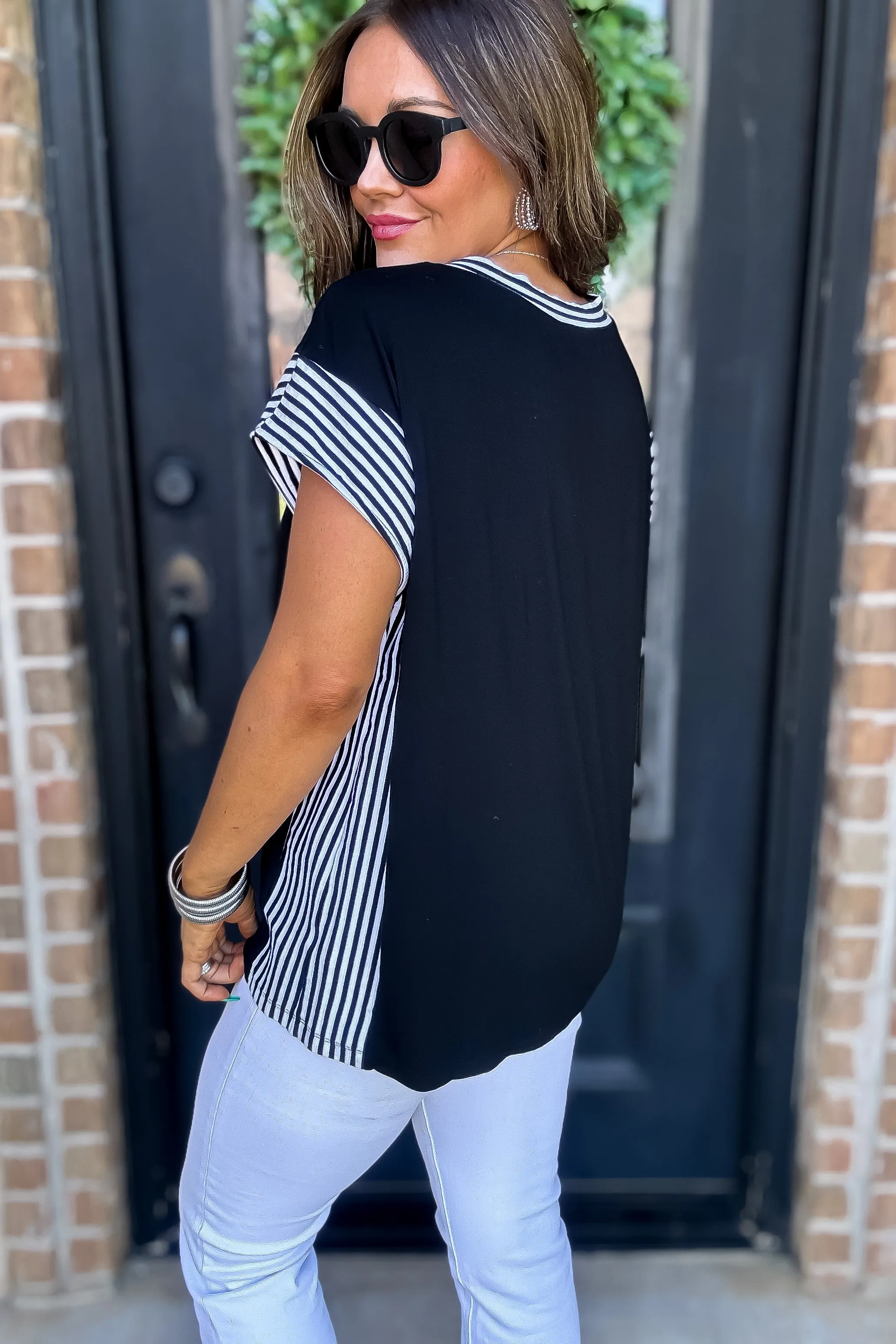 Daring Diva Black Stripe  Knit Top