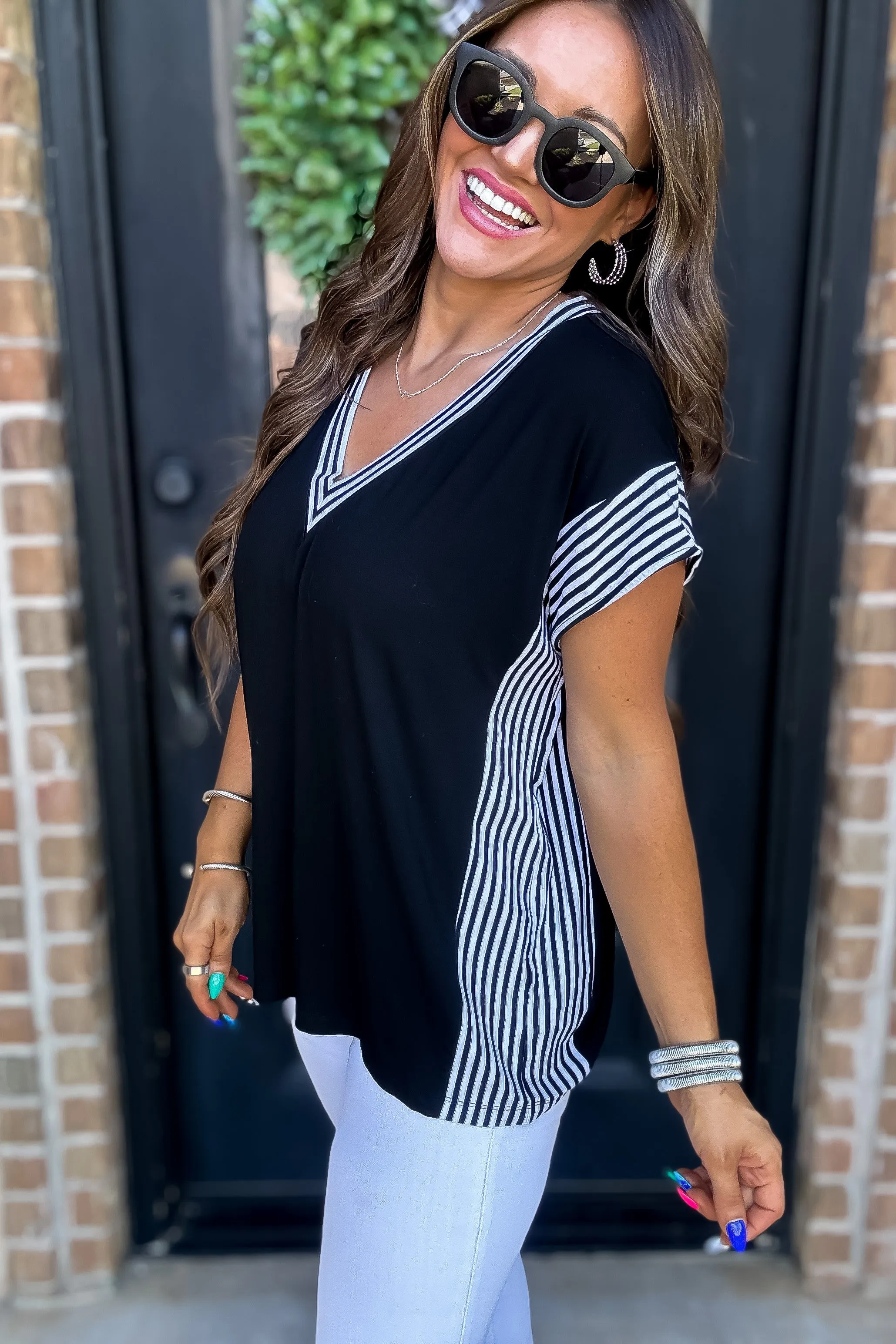 Daring Diva Black Stripe  Knit Top