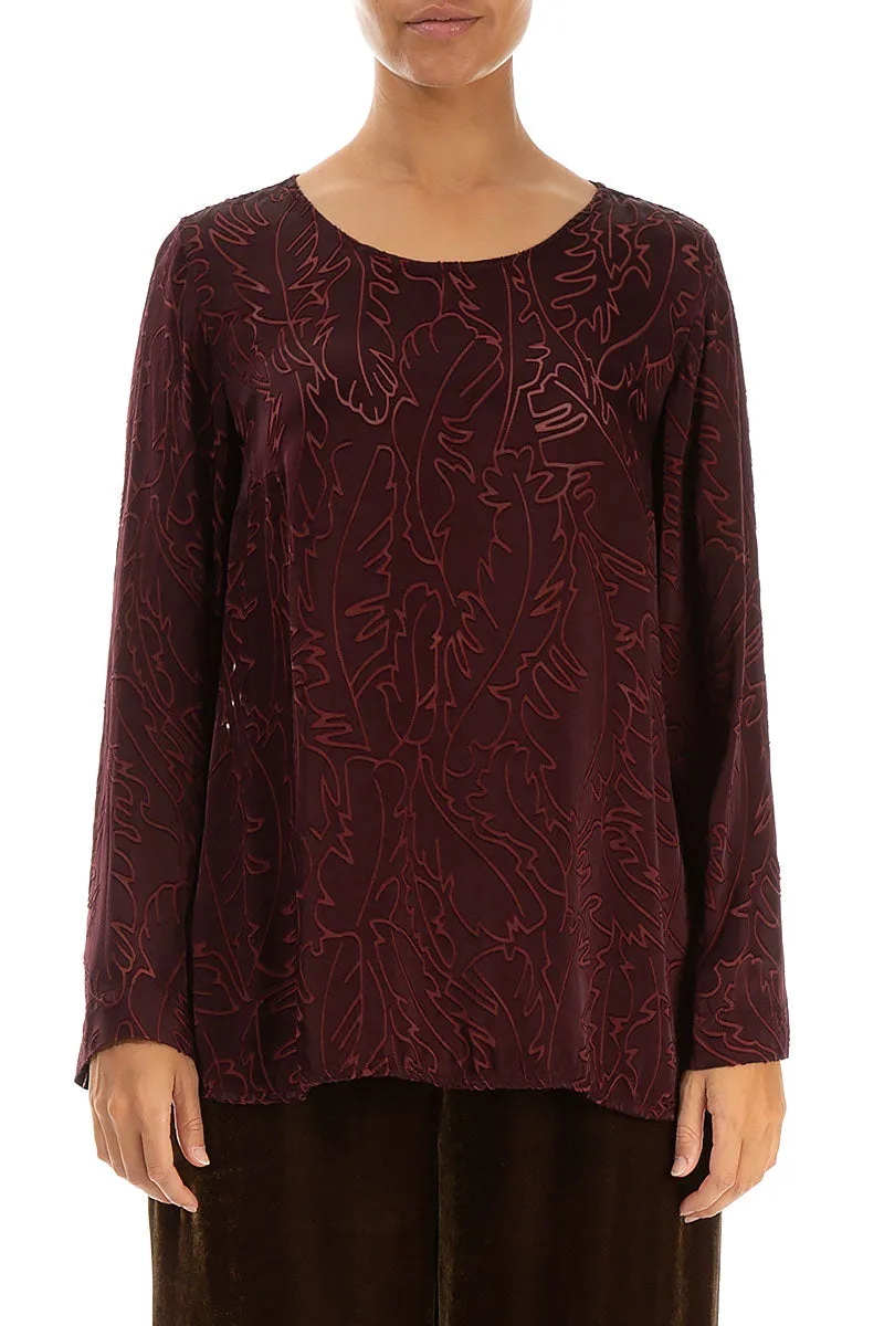 Devoré Feather Merlot Silk Blouse