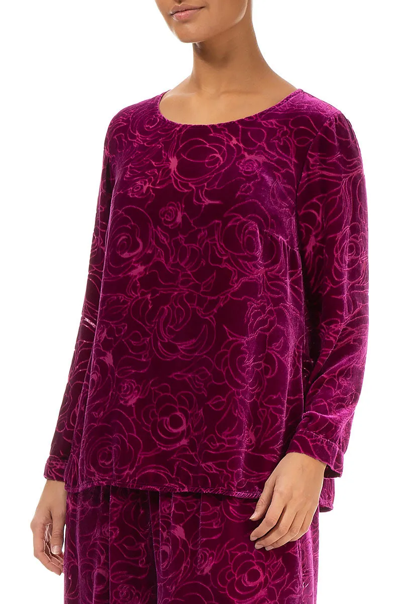 Devoré Roses Royal Fuchsia Silk Velvet Blouse