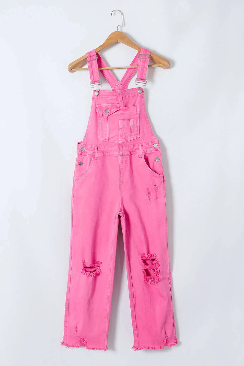 Distressed Pocketed Wide Strap Denim Overalls