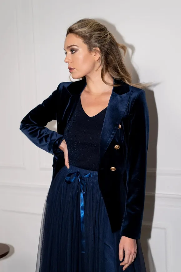 Fitted Velvet Jacket Navy