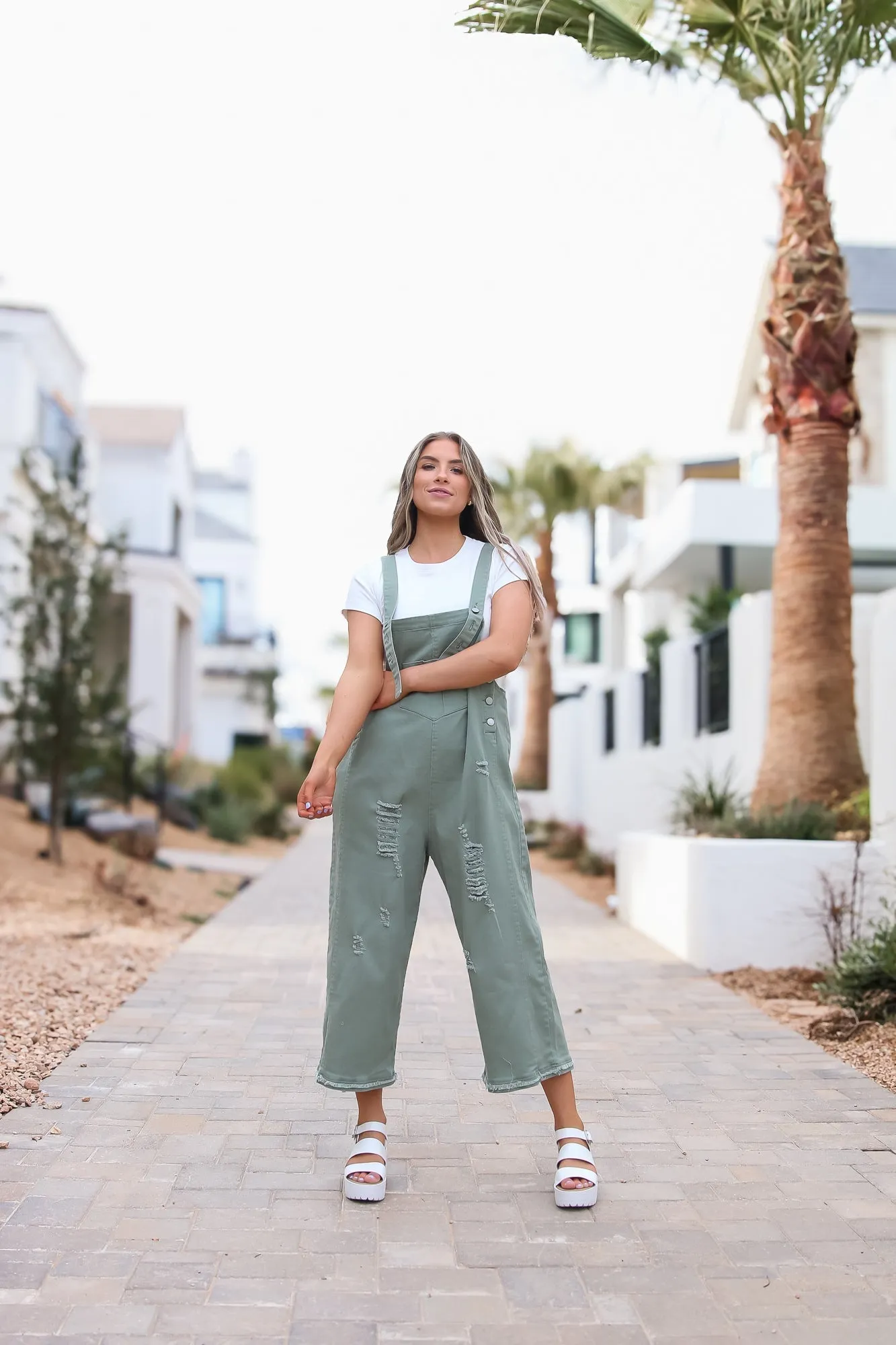 Frankie Denim Overalls in Sage