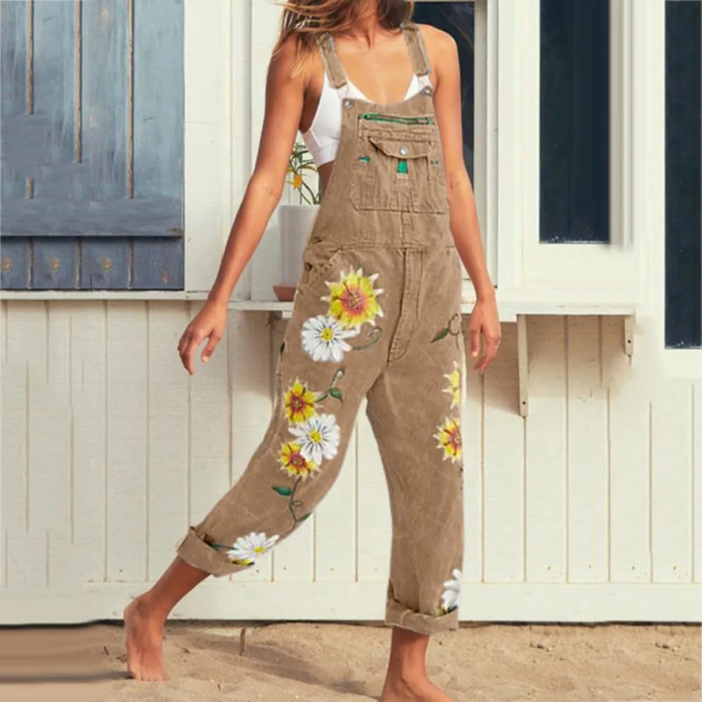 Funki Buys | Pants | Women's Sunflower Denim Bib Overalls