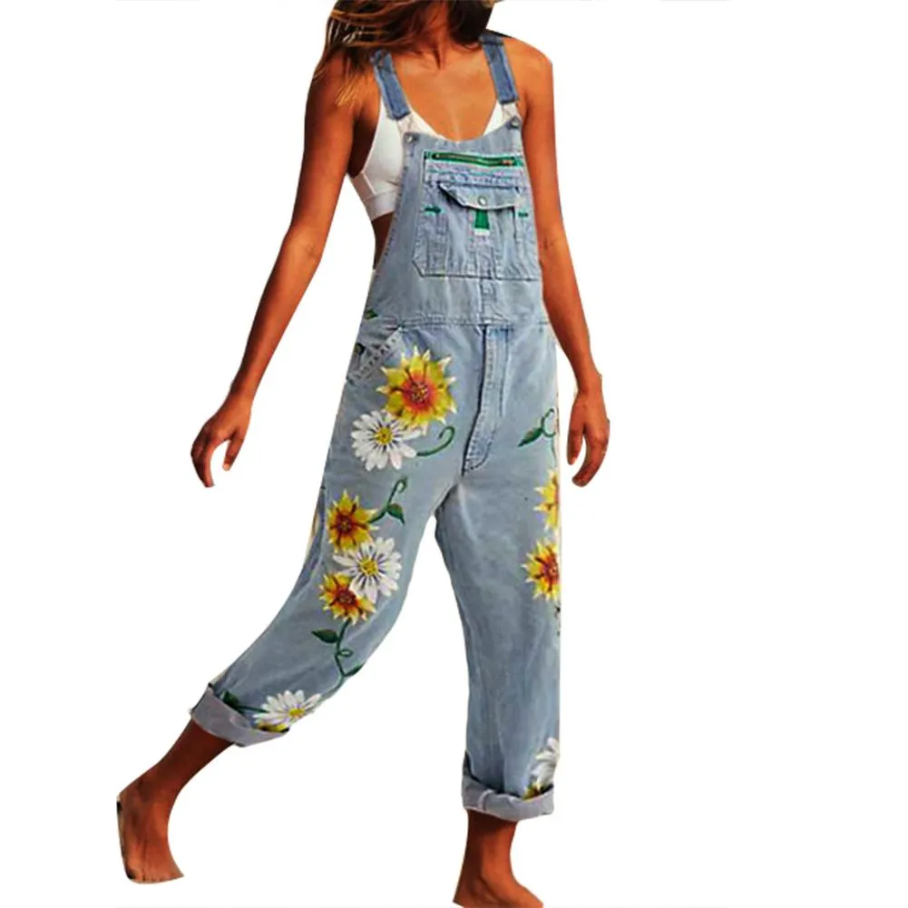 Funki Buys | Pants | Women's Sunflower Denim Bib Overalls