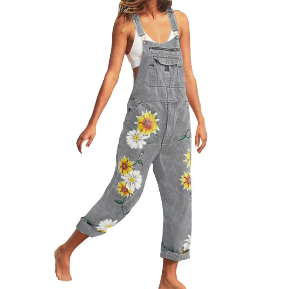 Funki Buys | Pants | Women's Sunflower Denim Bib Overalls