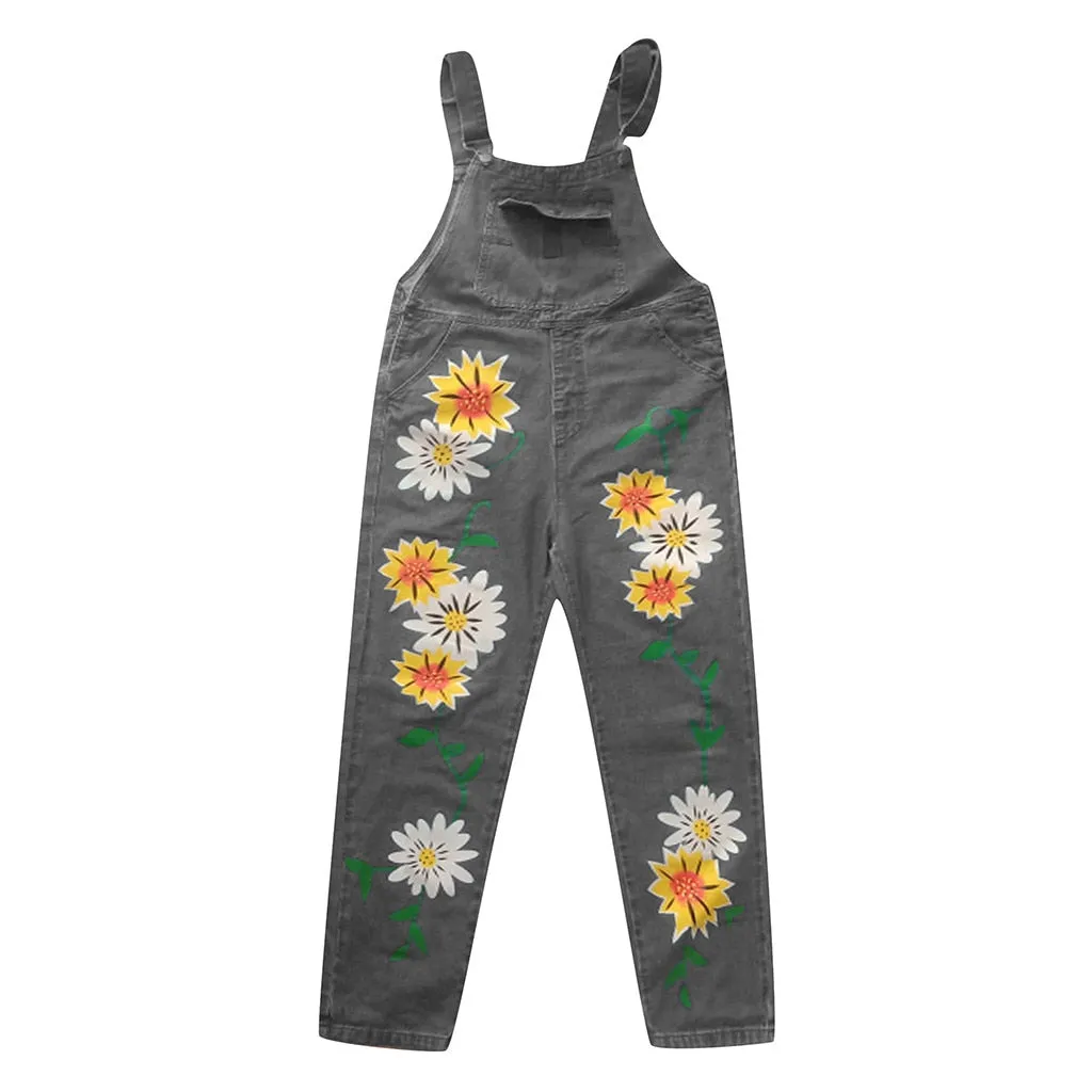 Funki Buys | Pants | Women's Sunflower Denim Bib Overalls