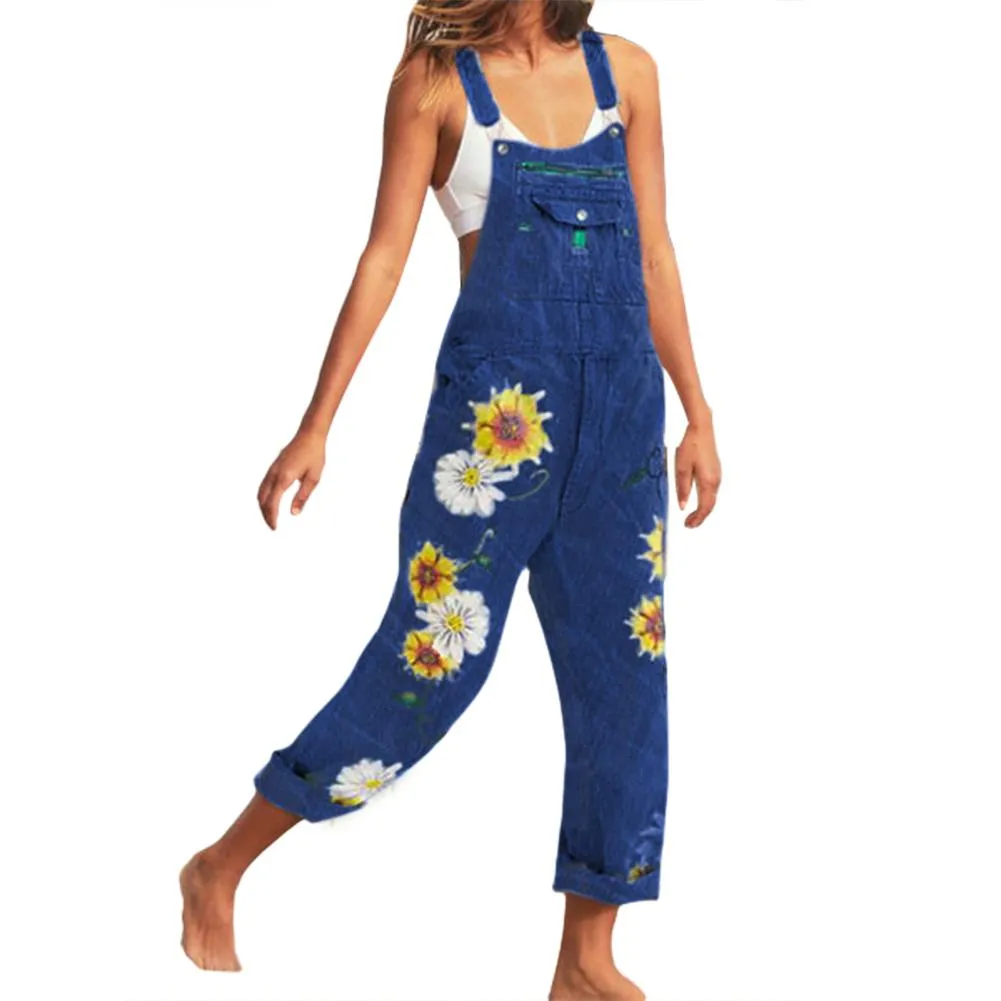 Funki Buys | Pants | Women's Sunflower Denim Bib Overalls