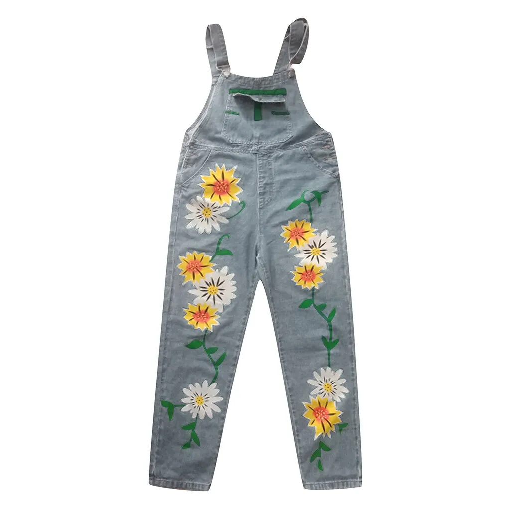 Funki Buys | Pants | Women's Sunflower Denim Bib Overalls