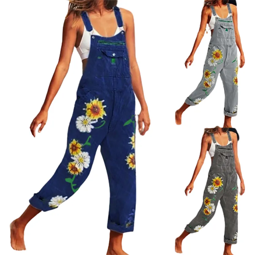 Funki Buys | Pants | Women's Sunflower Denim Bib Overalls