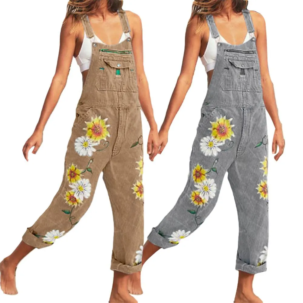 Funki Buys | Pants | Women's Sunflower Denim Bib Overalls