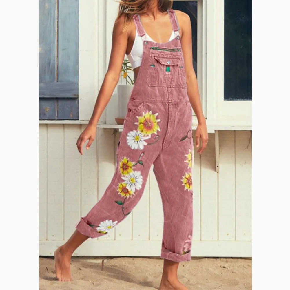 Funki Buys | Pants | Women's Sunflower Denim Bib Overalls