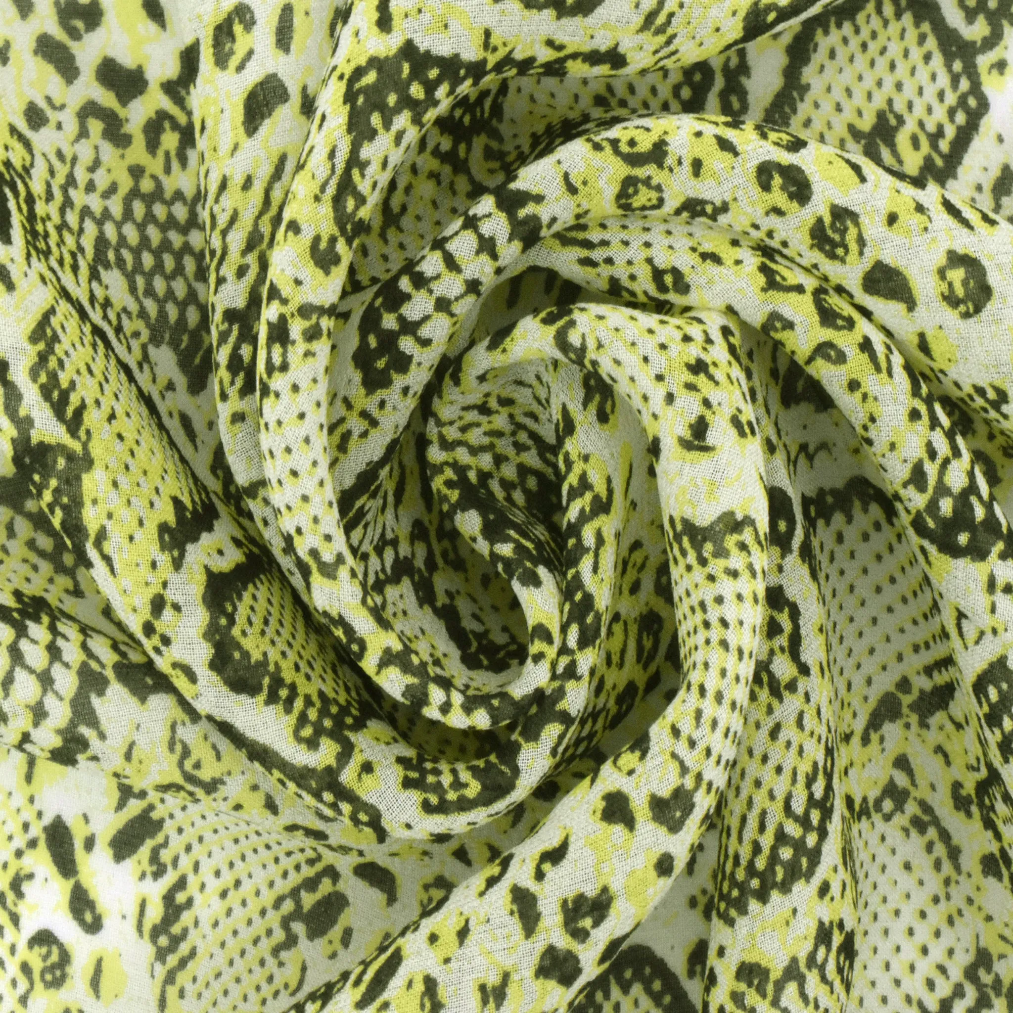 Happy Yellow-Black-Ivory Reptile Pattern Printed Silk Chiffon Fabric