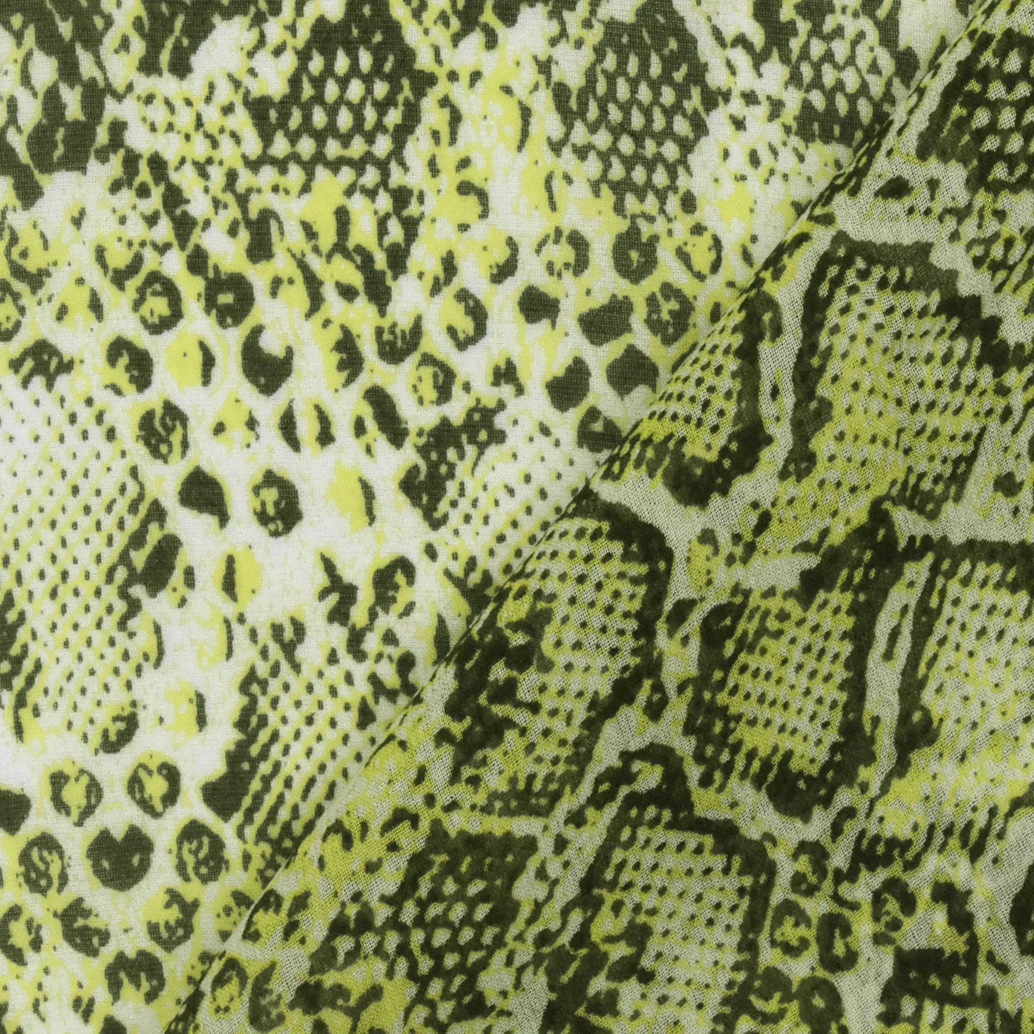 Happy Yellow-Black-Ivory Reptile Pattern Printed Silk Chiffon Fabric