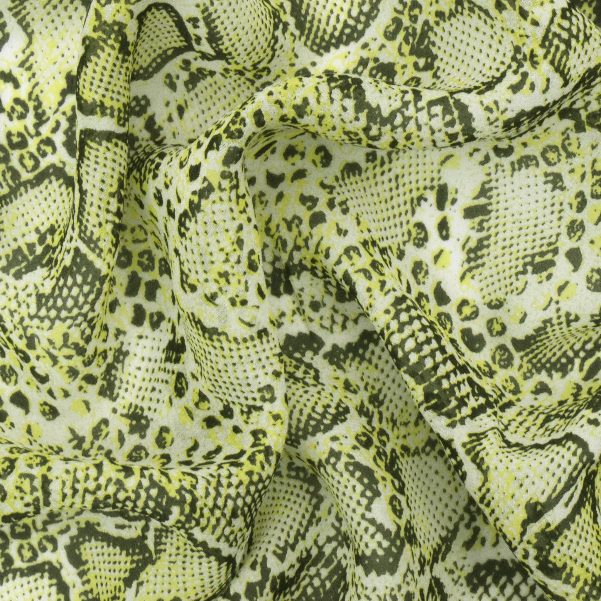 Happy Yellow-Black-Ivory Reptile Pattern Printed Silk Chiffon Fabric