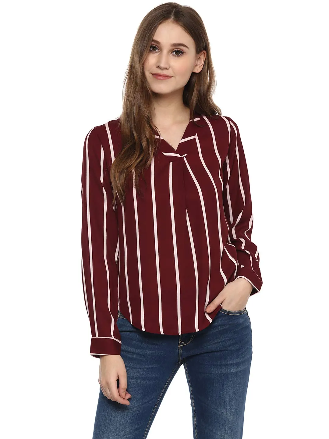 Harpa Women Striped Top (GR5317- Maroon X-Large