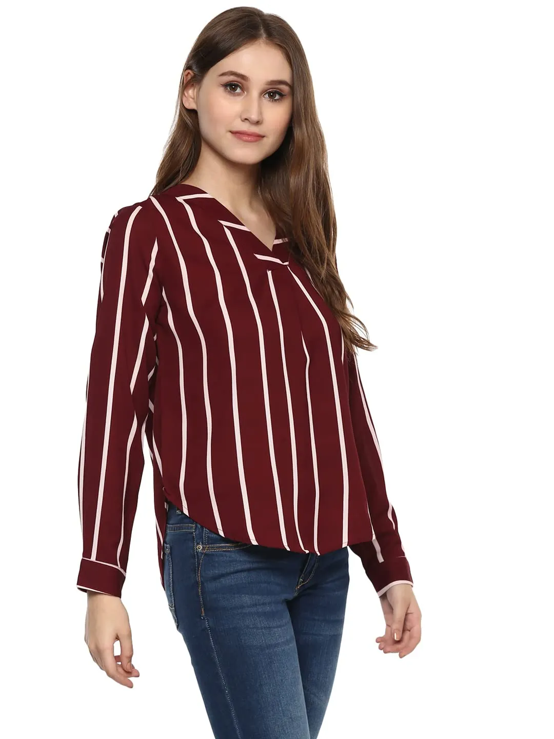 Harpa Women Striped Top (GR5317- Maroon X-Large