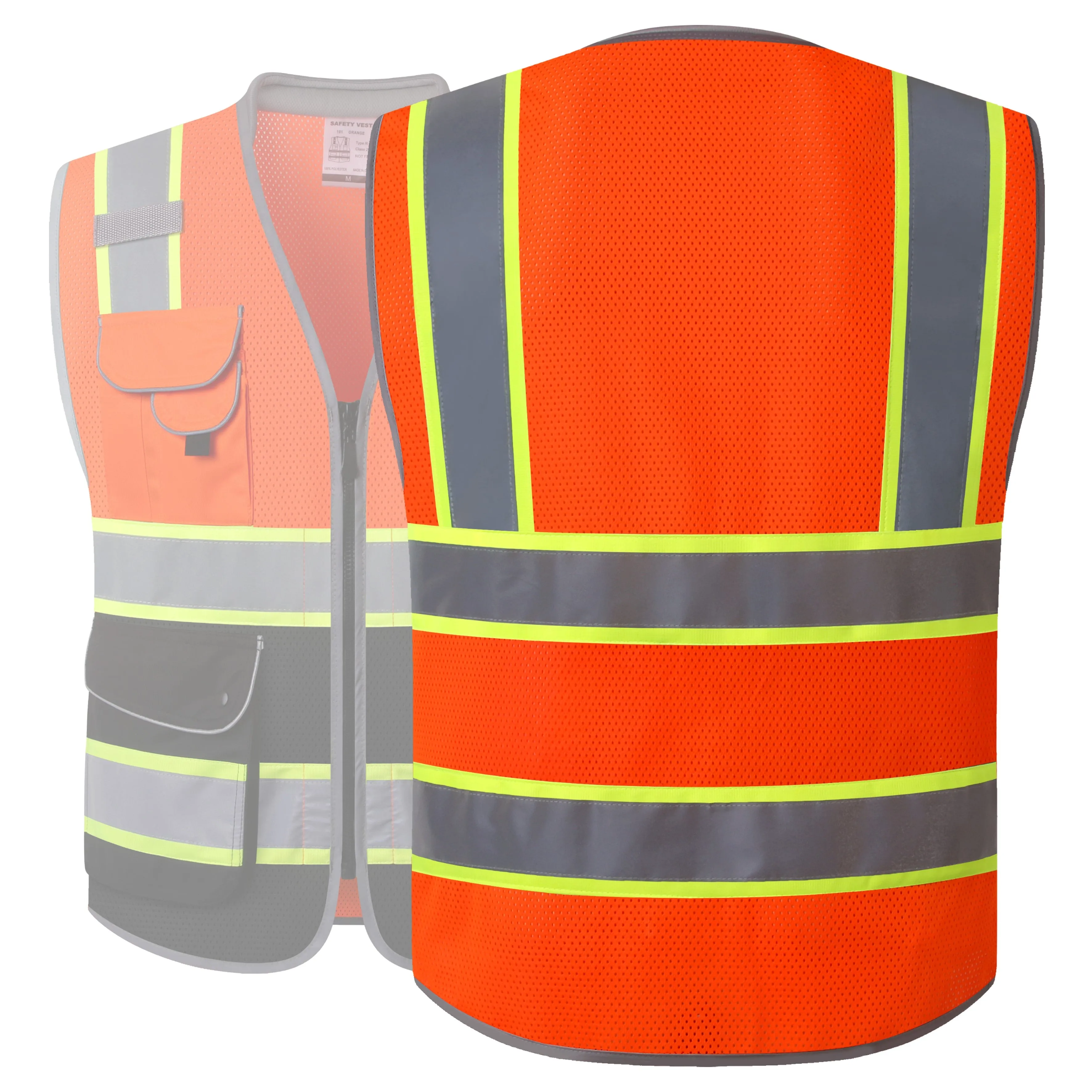 JKSafety 9 Pockets Mesh Two-Tone Hi-Vis Reflective Safety Vest, Cushion Collar, Black Bottom (JK101)